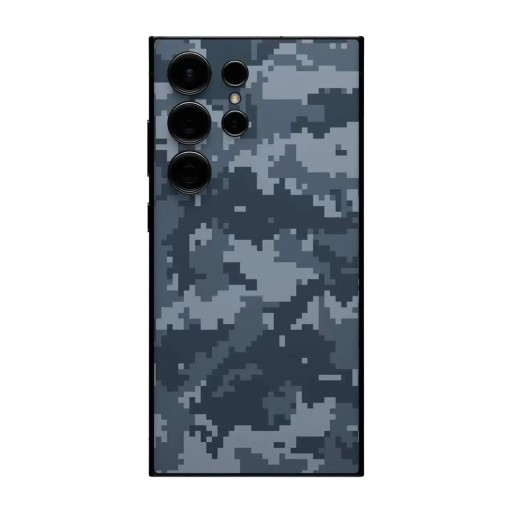 Hydrogel skyddsfodral för Samsung Galaxy S25 Ultra på baksidan av telefonen med blå-grå pixelmönster