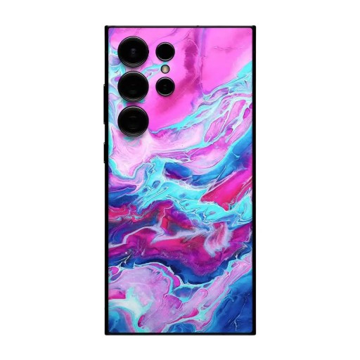 Hydrogelbeschermfolie voor Samsung Galaxy S23 Plus voor de achterkant van de telefoon met een gekleurd marmerpatroon in roze, paars en blauw