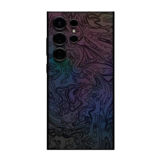 Hydrogelbeskyttelsesfilm til Samsung Galaxy S24 Plus til bagsiden af telefonen med holografisk regnbue-motiv og sorte bølgede linjer