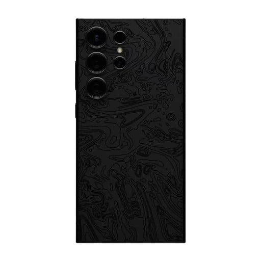 Hydrogelbeskyttelsesfilm til Samsung Galaxy S24 til bagsiden af telefonen med sort motiv af bølgede linjer på sort baggrund