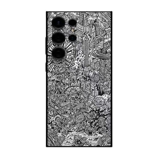 Hydrogelbeskyttelsesfilm til Samsung Galaxy S24 Ultra til bagsiden af telefonen med sort-hvidt tegneseriemotiv af en fantasyby