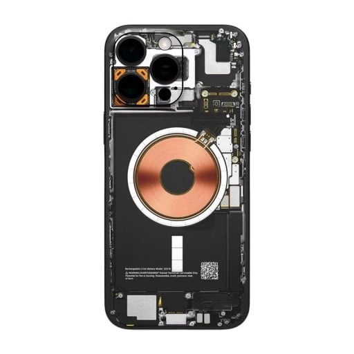 Hydrogelbeskyttelsesfolie til iPhone 16 Pro til bagsiden med motiv af telefonens indre komponenter