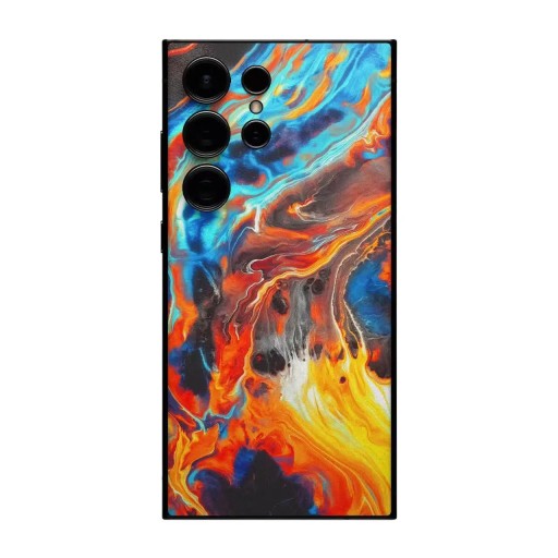 Hydrogelová ochranná fólia pre Samsung Galaxy S23 na zadnú stranu telefónu s farebným mramorovaným vzorom v oranžovej, modrej a žltej