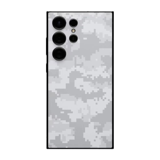 Hydrogelová ochranná fólia pre Samsung Galaxy S24 Ultra na zadnú stranu telefónu s pixelovým maskáčovým vzorom v bielej a šedej farbe