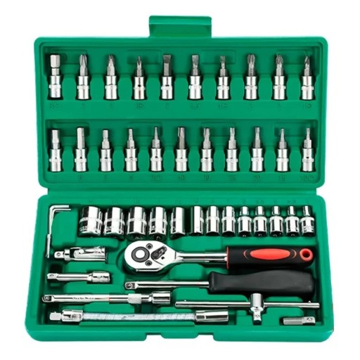 Hylsnyckelsats 46 delar 1/4&quot; sexkantshylsnycklar med spärrskaft och tillbehör i plastfodral Precisionsverktyg