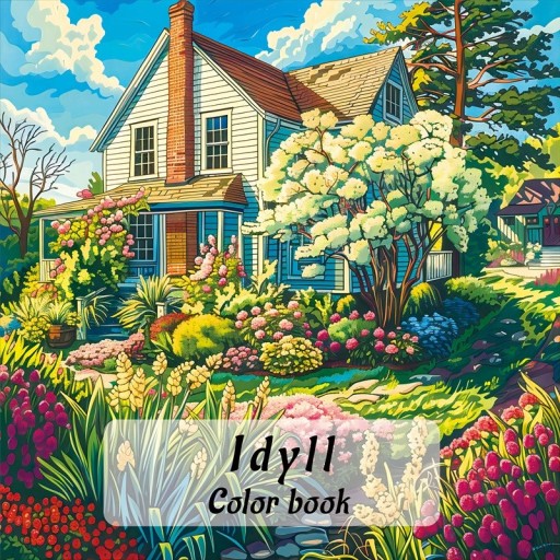 Idyllic Countryside Colouring Book 20 x 20 cm Detailed Paper Illustrations Featuring Houses and Gardens for Children and Adults