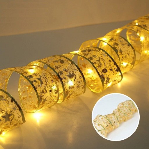Illuminated Gold Christmas Ribbon 1 m 10 LED