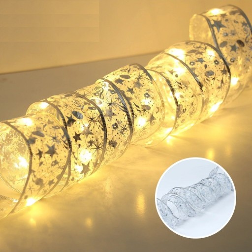 Illuminated Silver Christmas Ribbon 1 m 10 LED