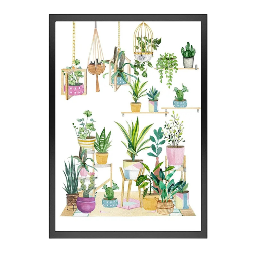 Illustreret plakat til væg samling af stueplanter 30 x 40 cm tryk på lærred grøn naturlig motiv dekoration til indretning uden ramme