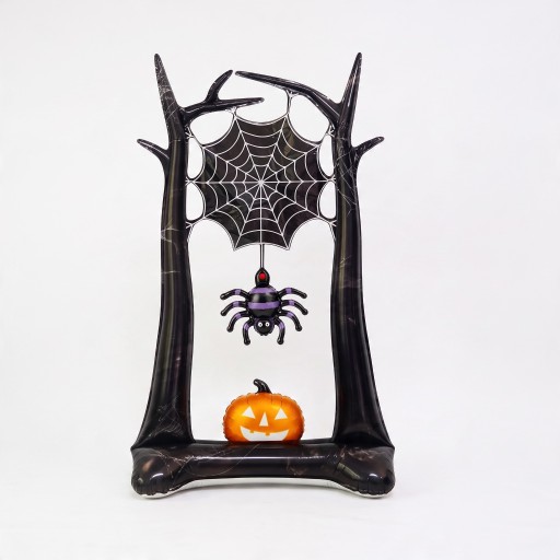 Ilmapallo pelottavat puut hämähäkinverkolla Halloween koriste 105 x 60 cm Foliopallo Musta hämähäkki ja kurpitsa Asunnon koristelu