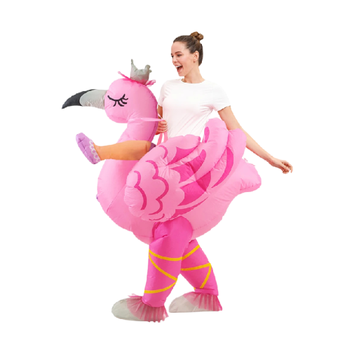 Ilmapuku flamingo aikuisille Yleinen koko 150–195 cm Tuulettimen ja paristotelineen kanssa Kesäjuhliin, polttariin ja ranta-tapahtumiin