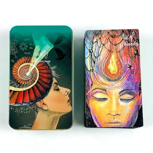 Ilustrowany zestaw kart tarota do wróżenia 78 kart 11 x 6,5 cm tarot w metalowej puszce z wyrazistymi kolorowymi motywami