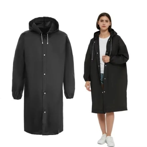 Impermeable con capucha 136 × 115 cm EVA negro ligero cierre a presión protección contra la lluvia uso diario uso exterior