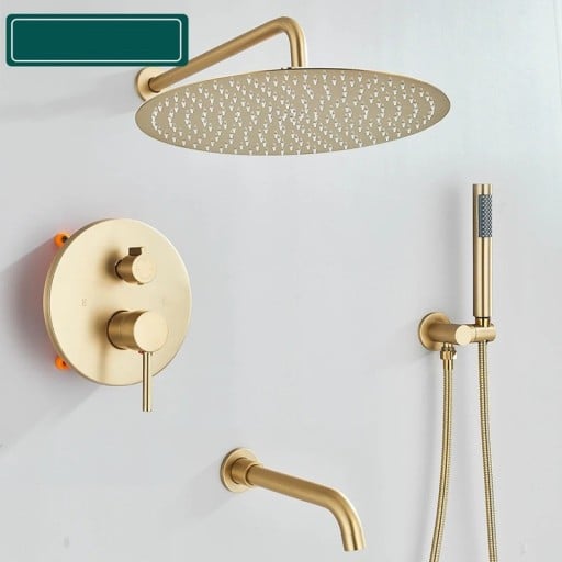 Inbouw douche systeem 3-weg kraan Regen douche 40 cm Handdouche Baduitloop Mengkraan Geborsteld goud Voor de badkamer