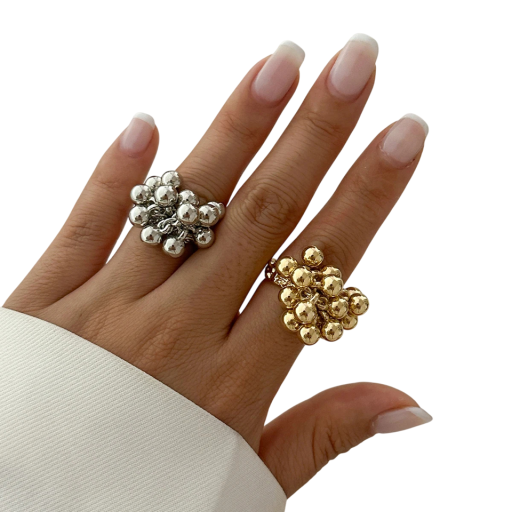 Inel deschis pentru femei cu bile de 1,7 cm Mărimea 53–54 Design neregulat Inel creativ ajustabil Accesoriu elegant de modă