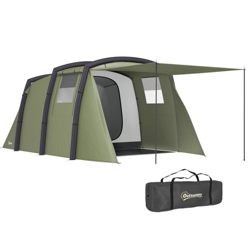 Inflatable Family Tunnel Tent for 3-6 Persons 440 x 280 x 195 cm Polyester Fabric 210T and PE Green for Camping with Pump