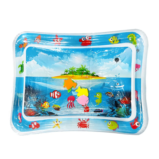 Inflatable Water Play Mat for Babies 65x47 cm Blue Island PVC Mini Pool with Pillow Baby Sensory Tummy Time and Play Mat