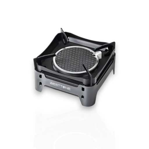 Infrarot-Gasherd 14,5 x 14,5 x 10,5 cm Leistung 3600 W Mit Schlauchadapter und Tasche Klappstützen Grau Für Camping und Wandern