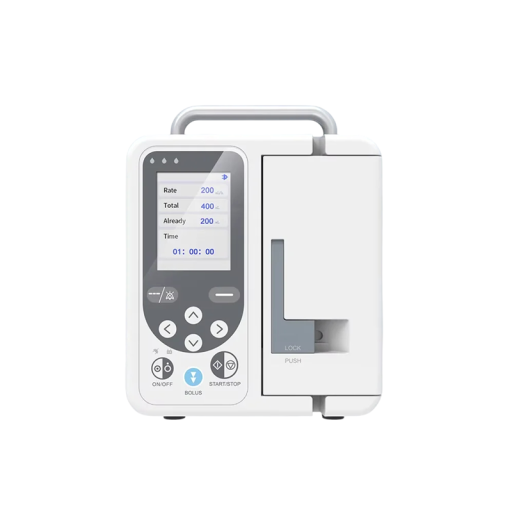 Infúziós pumpa valós idejű riasztással és LCD kijelzővel 14,5 x 13 x 19,2 cm fehér színben humán használatra az egészségügyben és otthoni ápolásban