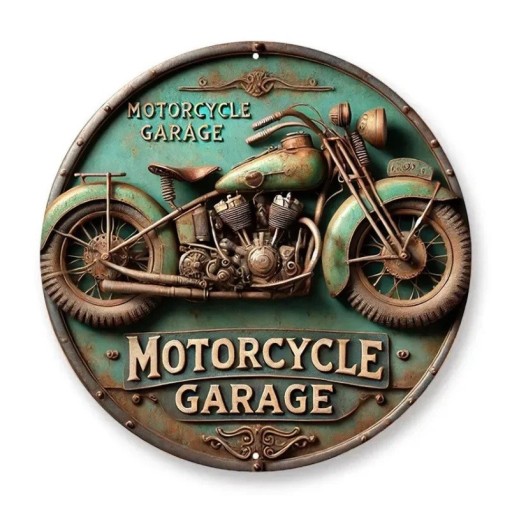 Insegna vintage retro con moto 20 x 20 cm Decorazione da parete sospesa in alluminio 2D Insegna retro in metallo decorazione motociclistica per garage