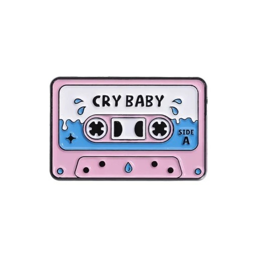 Insigna emailată cu casetă muzicală Cry Baby, broșă metalică roz-albastră, insignă retro pentru rever, rucsac, geantă, îmbrăcăminte cu motiv de lacrimi