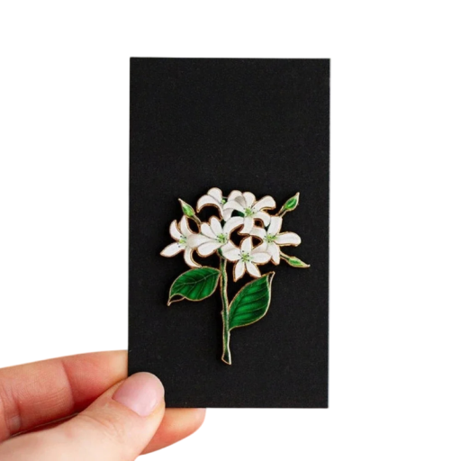 Insignă emailată cu flori albe broșă botanică insignă metalică motiv alb-verde plantă bijuterie accesoriu pentru rucsac rever haine