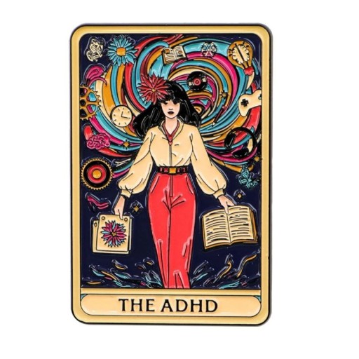 Insignă emailată cu motiv ADHD art cca 3,3 × 5 cm broșă metalică design desenat accesoriu pentru rucsac reverul îmbrăcămintei
