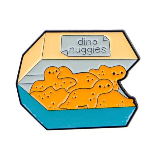 Insigna emailată cu nuggeturi de pui în formă de dinozaur 2,3 × 2,9 cm insigne metalice colorate pentru rucsac, rever, îmbrăcăminte, accesoriu amuzant