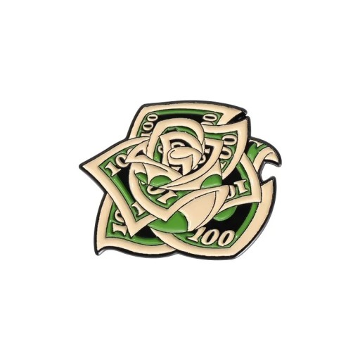 Insignă emailată în formă de trandafir din bancnote, motiv bani, cca 2,3 × 3 cm, broșă metalică, verde-bej, insignă pentru îmbrăcăminte, rever, rucsac, accesoriu