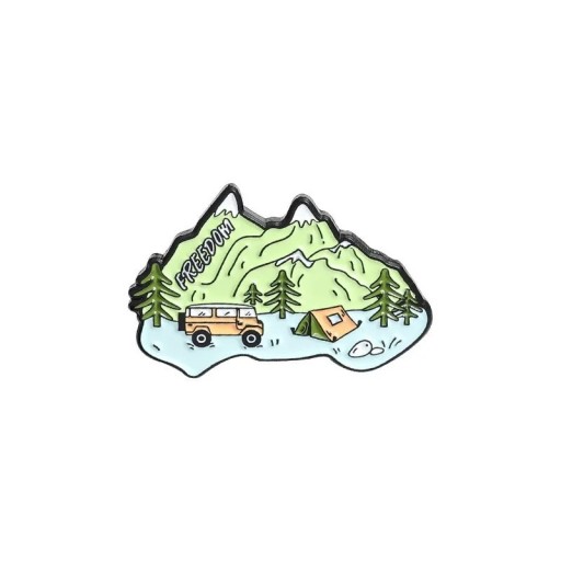 Insignă pin Freedom motiv munte cort mașină pădure metalic multicolor accesoriu pentru rucsac îmbrăcăminte turism camping călătorie