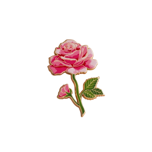 Insignă smalțată cu floare de trandafir broșă botanică insignă metalică floare roz-verde plantă bijuterie accesoriu pentru rucsac rever îmbrăcăminte