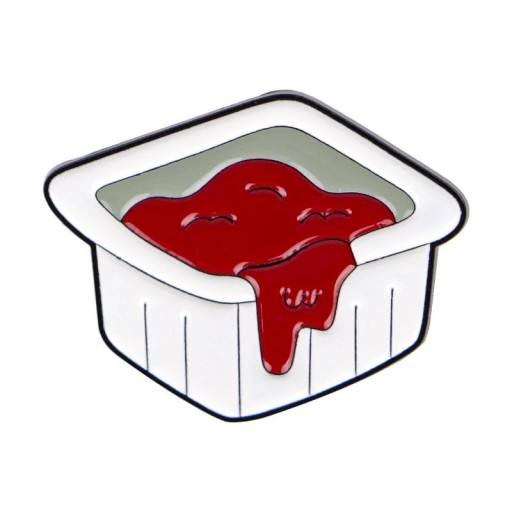 Insigna smaltată cu ketchup pentru nuggets 2,4 × 3 cm insignă metalică roșie și albă pentru rucsac, rever, îmbrăcăminte, accesoriu drăguț