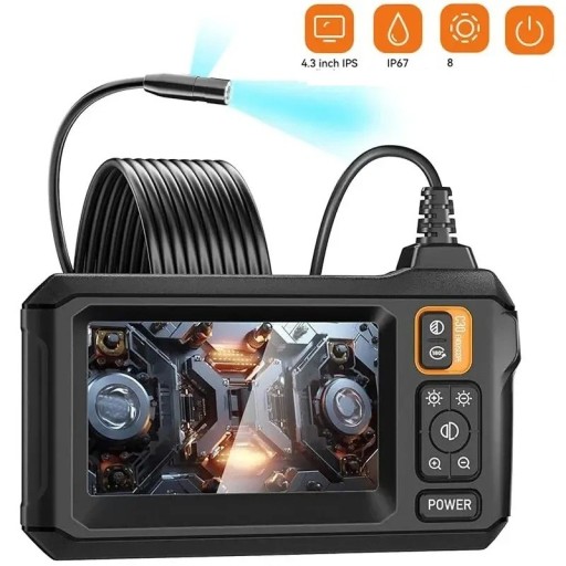 Inspektionskamera med dobbelt linse 8 mm 1080p 4,3&quot; IPS-display vandtæt endoskopkamera med LED-lys længde 1 m