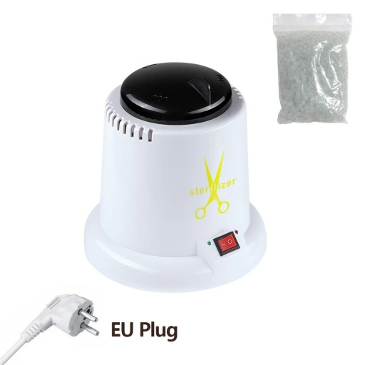 Instrumentsterilisator 150 °C Vit värmare med kiselkulor för pincetter, saxar, tänger och manikyrverktyg