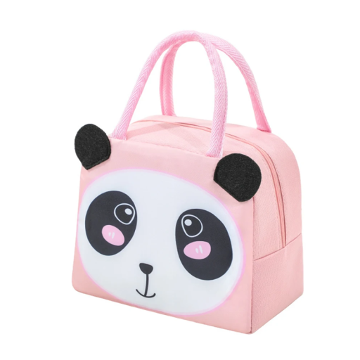 Insulated Pink Lunch Bag 23 x 14 x 19 cm Illustrated Panda Bag Children's Thermal Bag Portable Food Bag