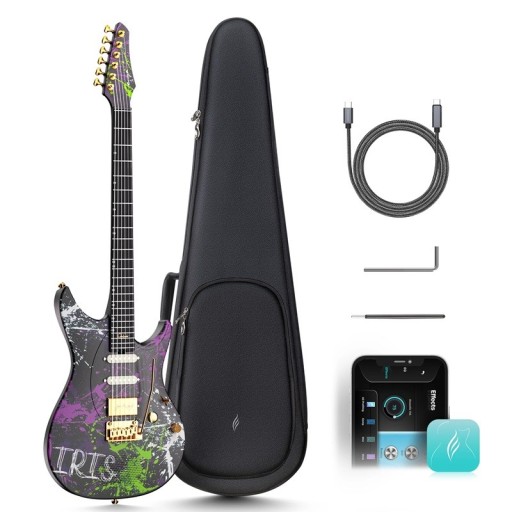 Inteligentna Elektryczna Gitara Enya INSPIRE IRIS Wzór Malowany Włókno Węglowe 6 Strun 24 Progi Przetworniki S-S-H Głośnik 15 W Bluetooth