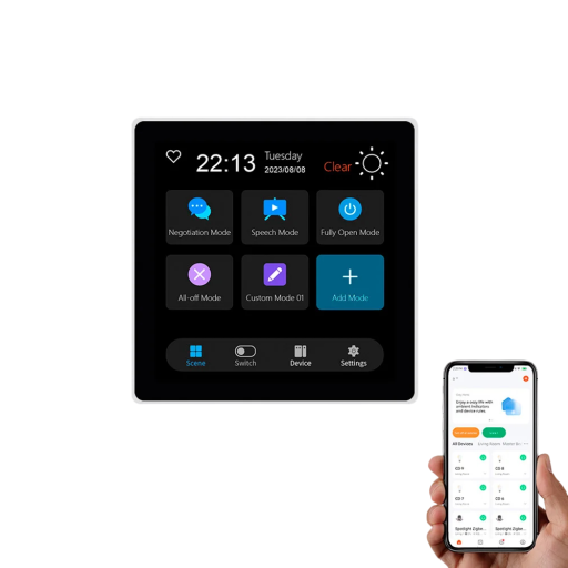 Inteligentní nástěnný spínač se 4palcovým dotykovým displejem a 3 relé 86 x 86 mm scénický panel s ovládáním přes aplikaci pro Tuya a Alexu