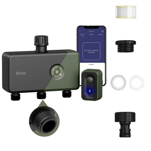 Inteligentny WiFi timer nawadniania ogrodu z 3 strefami i aplikacją HomGar, IP54, na kran 3/4 cala, bateria 4x AA, zielono-czarny