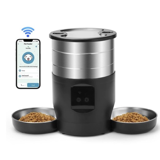 Intelligent foderdispenser 4,5 l WiFi automatisk fodermaskine med 2 skåle til hunde og katte til tørfoder mobil kontrol via app