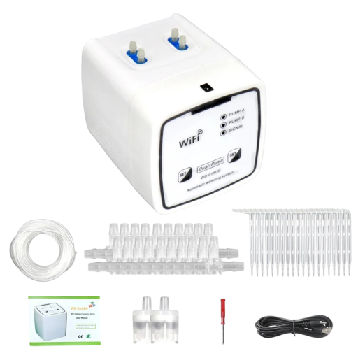 Intelligente Bewässerungsanlage mit Doppelpumpen-WiFi-Steuerung USB-Stromversorgung 15m Schlauch Tropfer Filtern und Verteilern