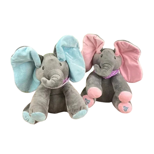 Interactive Plush Elephant 30 x 19 cm Sings Peek-A-Boo and Covers Eyes with Ears Soft Toy Made of Cotton and PP Cotton Powered by 3×AA Batteries