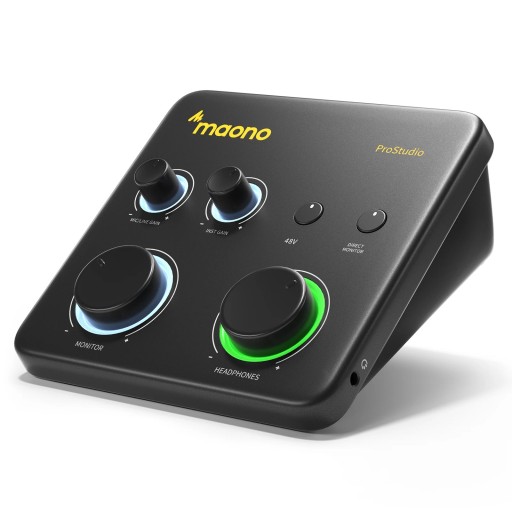 Interfejs audio USB ProStudio 2 wejścia i 2 wyjścia 24 bity i 192 kHz 48 V zasilanie phantom bezpośrednie monitorowanie USB-C czarny do studia