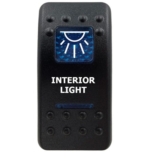INTERIOR LIGHT egypólusú vízálló 12V kék LED háttérvilágítással rendelkező billenőkapcsoló, fekete ON/OFF kapcsoló autók és lakóautók belső világításához