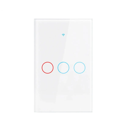 Interrupteur mural tactile intelligent à LED 12 x 7,2 cm, Wi-Fi, Bluetooth, 3 boutons, panneau en verre, commande mobile Alexa Google Home