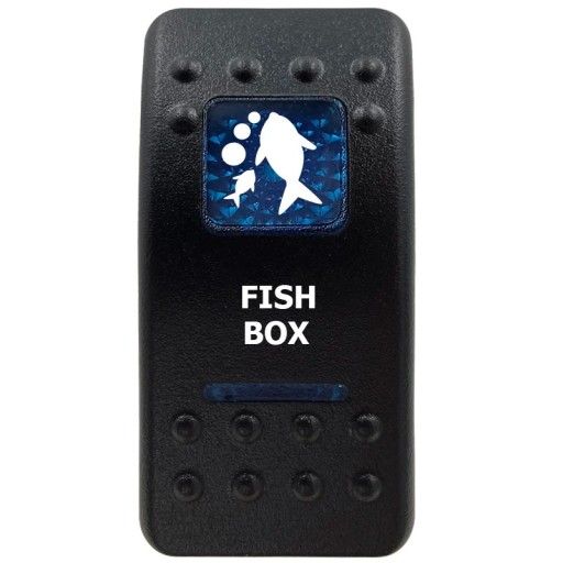 Interruptor basculante FISH BOX unipolar a prueba de agua 12V con retroiluminación LED azul, interruptor negro ON/OFF para barcos, lanchas y equipo de pesca