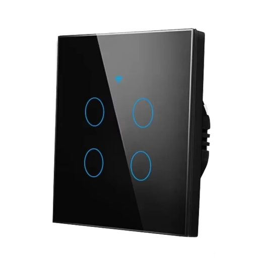 Interruptor de parede táctil inteligente WiFi 220V 4 gang com controlo através da aplicação iOS/Android Compatível com 433MHz Painel de vidro 8,6 x 8,6 cm
