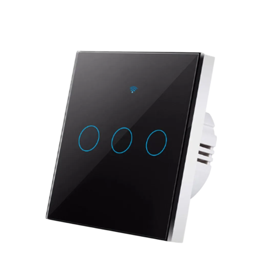 Interruptor de parede WiFi táctil inteligente 3 gang 220V 433MHz compatível com Alexa Google Home iOS Android Aplicação Painel de vidro 8,6 x 8,6 cm