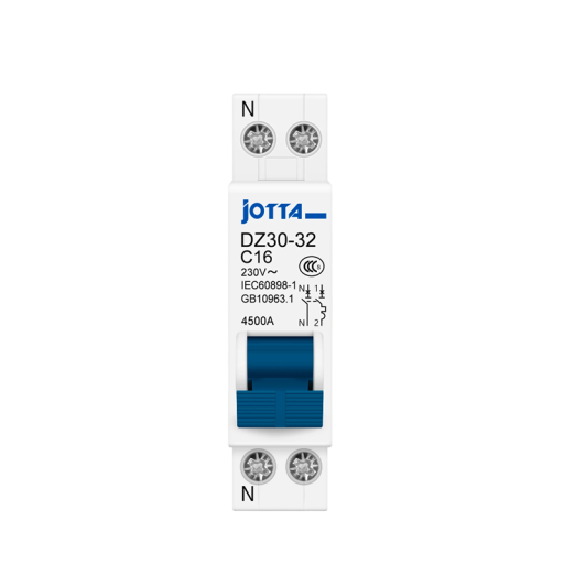 Interruttore Mini JOTTA DPN 1P+N MCB 16A 230V 78x19mm Interruttore d'Aria Domestico Protezione contro Sovraccarico e Cortocircuito Facile Installazione su Barra DIN