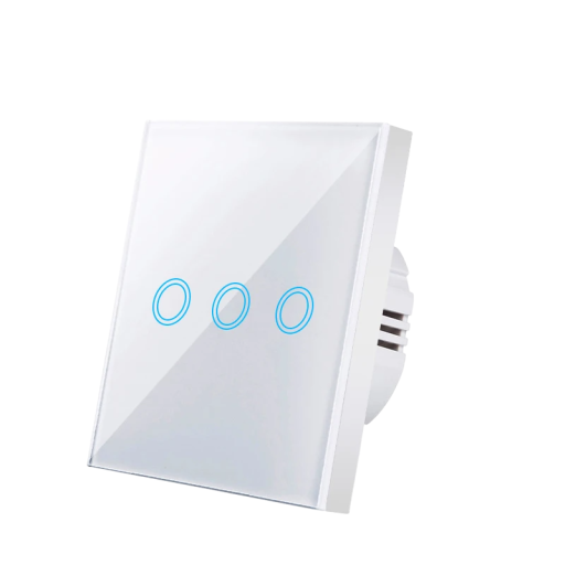 Interruttore touch per smart home 3gang 220 V Vetro temperato ABS Pannello elegante 8,6 x 8,6 cm Controllo touch Indicazione luminosa
