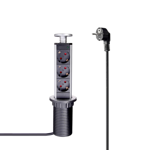Intrekbare wandcontactdoos met 3 stopcontacten en USB 2.4A-poorten, 2 m stroomkabel, 110-250V EU-adapter, 250V 16A stopcontactblok